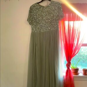 Maya Green Sequin Pleated Maxi Gown